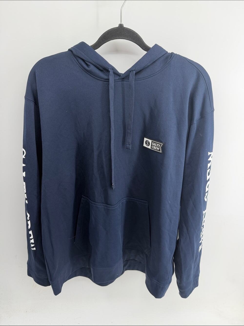 Salty Crew athletic spell out arm logo hooded pocket pullover sweatshirt sz 2XL